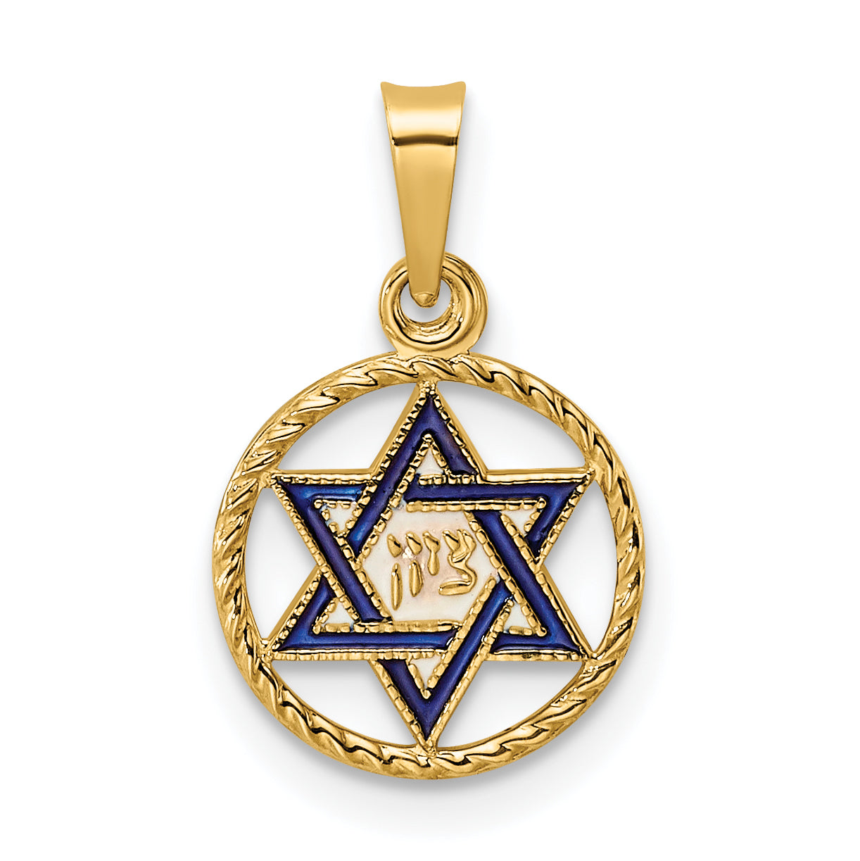 14k Yellow Gold 14k Polished Solid Enameled Star of David in Frame Pendant