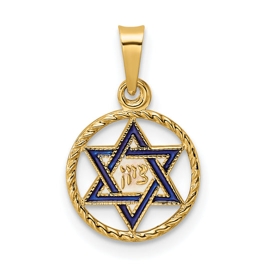 14k Yellow Gold 14k Polished Solid Enameled Star of David in Frame Pendant