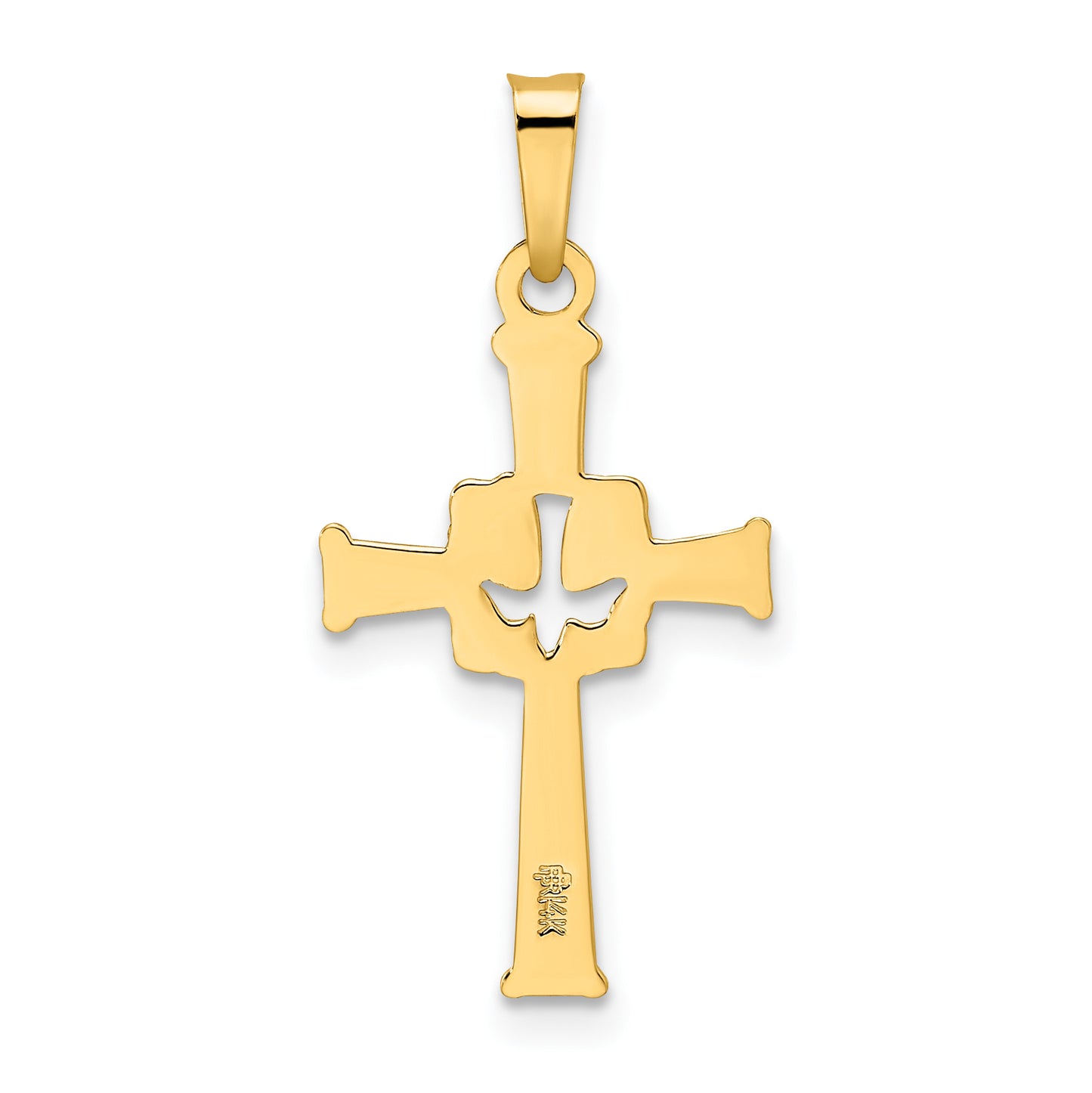 14k Yellow Gold 14k Polished Cut Out Solid Dove Cross Pendant