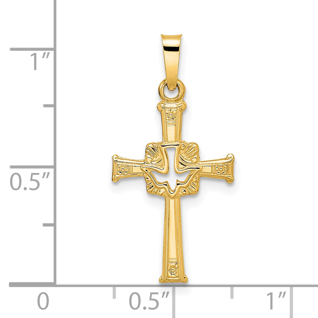 14k Yellow Gold 14k Polished Cut Out Solid Dove Cross Pendant