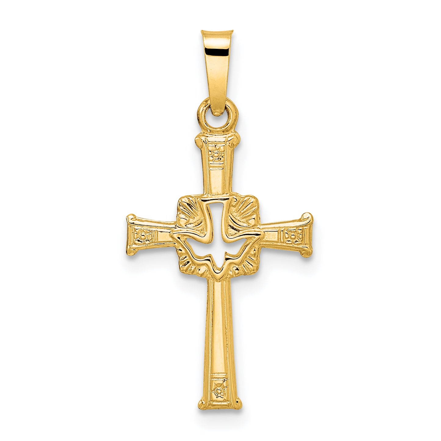 14k Yellow Gold 14k Polished Cut Out Solid Dove Cross Pendant