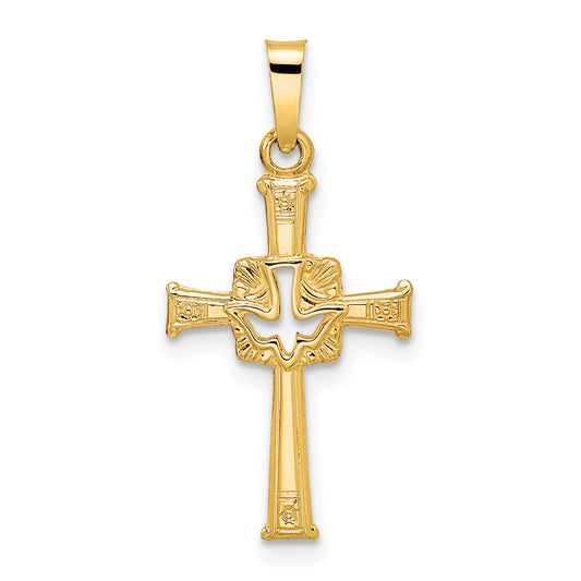 14k Yellow Gold 14k Polished Cut Out Solid Dove Cross Pendant