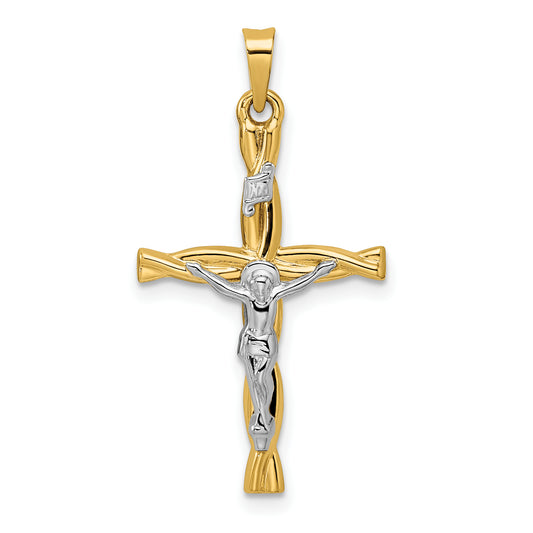 14k Two-tone 14k Two-tone Polished Hollow INRI Crucifix Twisted Cross Pendant