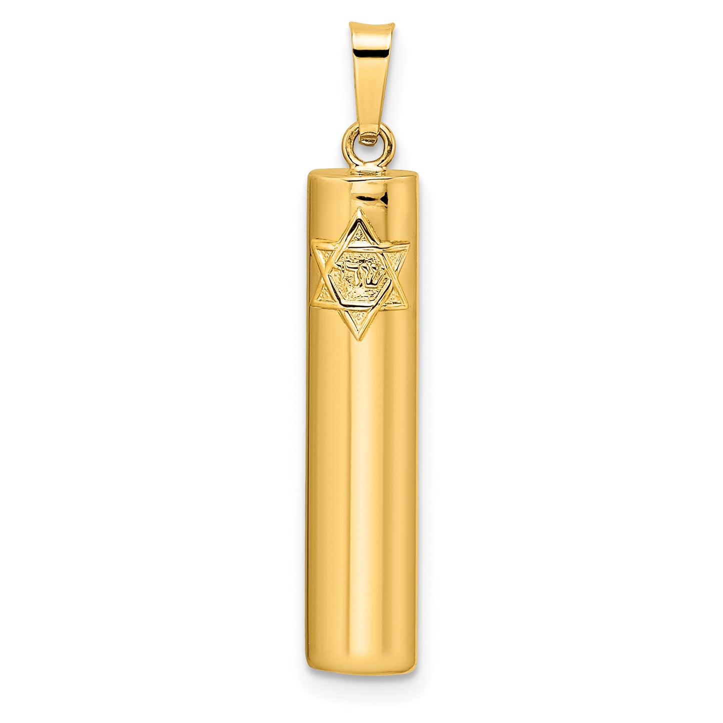 14k Yellow Gold 14k Polished Hollow Mezuzah w/Star of David Pendant