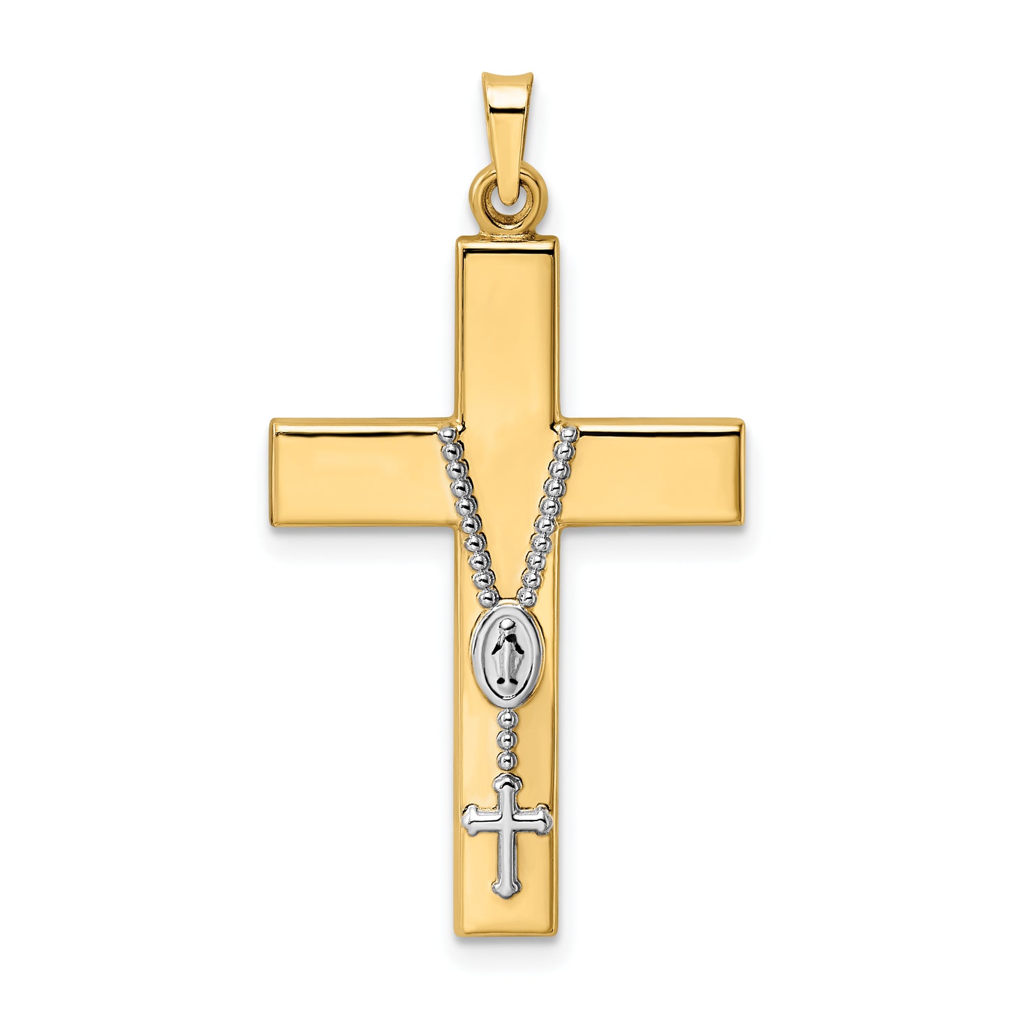 14k Two-tone 14k Two-tone Polished Hollow Rosary Cross Pendant