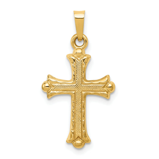 14k Yellow Gold 14k Hollow Fleur De Lis Cross Pendant