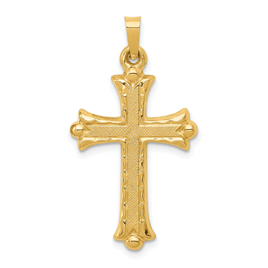 14k Yellow Gold 14k Hollow Fleur De Lis Cross Pendant