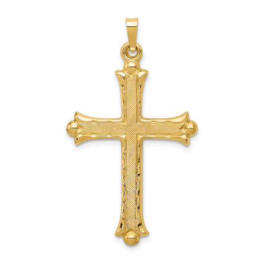 14k Yellow Gold 14k Hollow Fleur De Lis Cross Pendant