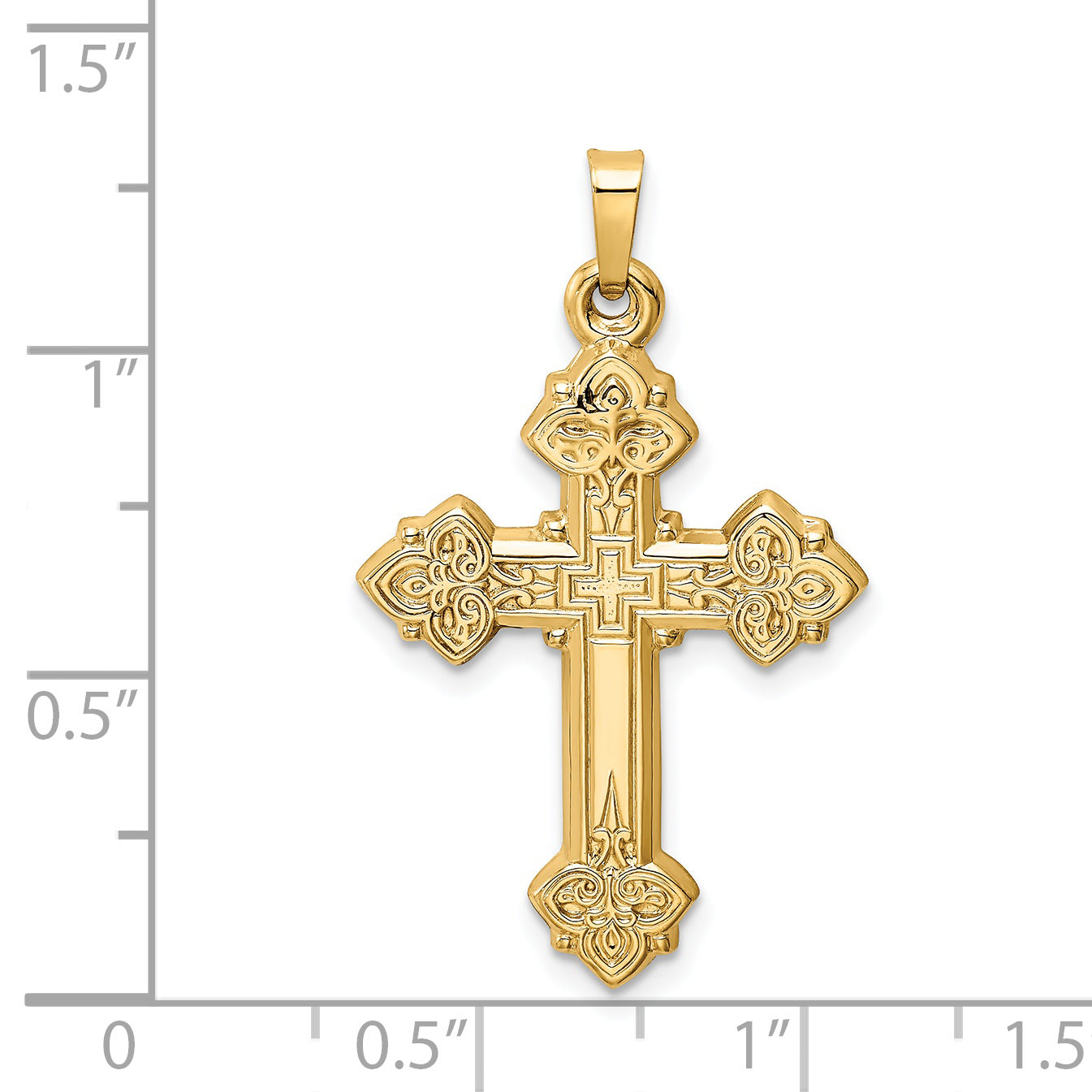 14k Yellow Gold 14k Budded Hollow Cross Pendant