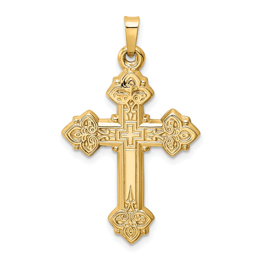 14k Yellow Gold 14k Budded Hollow Cross Pendant