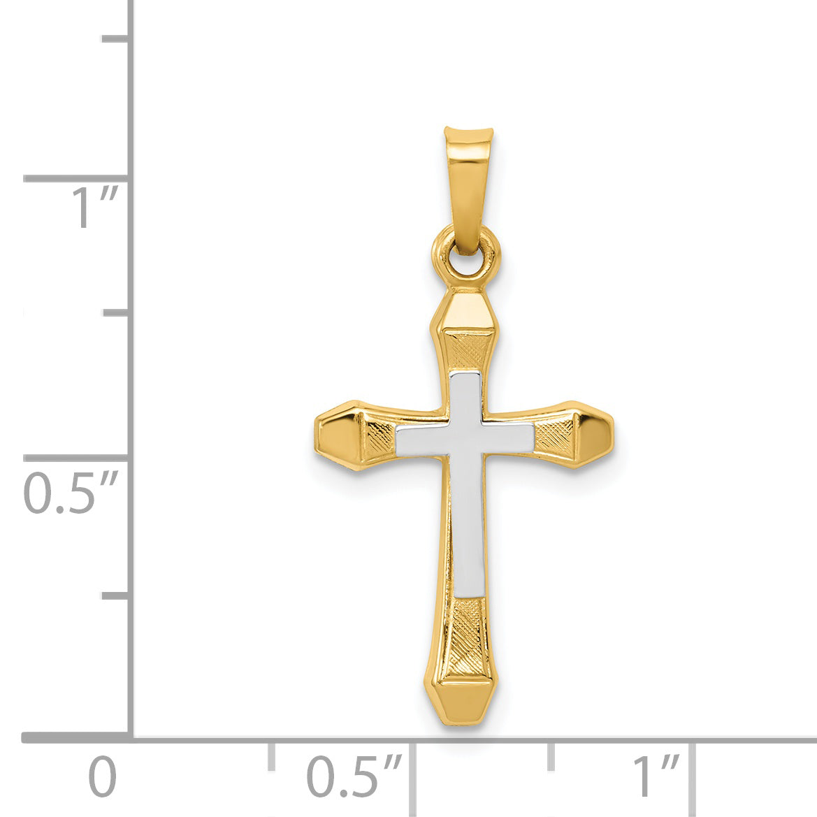 14k Yellow & Rhodium 14ky w/ Rhodium Hollow Cross Pendant