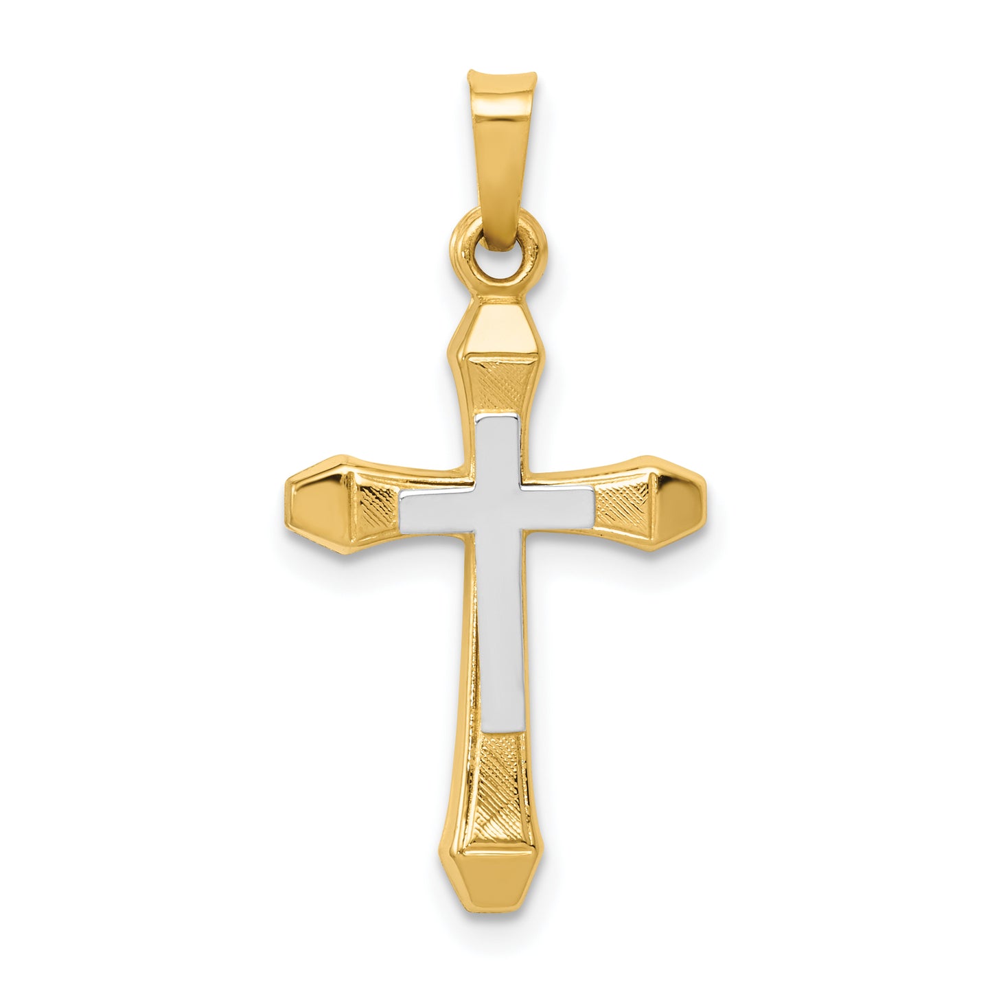 14k Yellow & Rhodium 14ky w/ Rhodium Hollow Cross Pendant