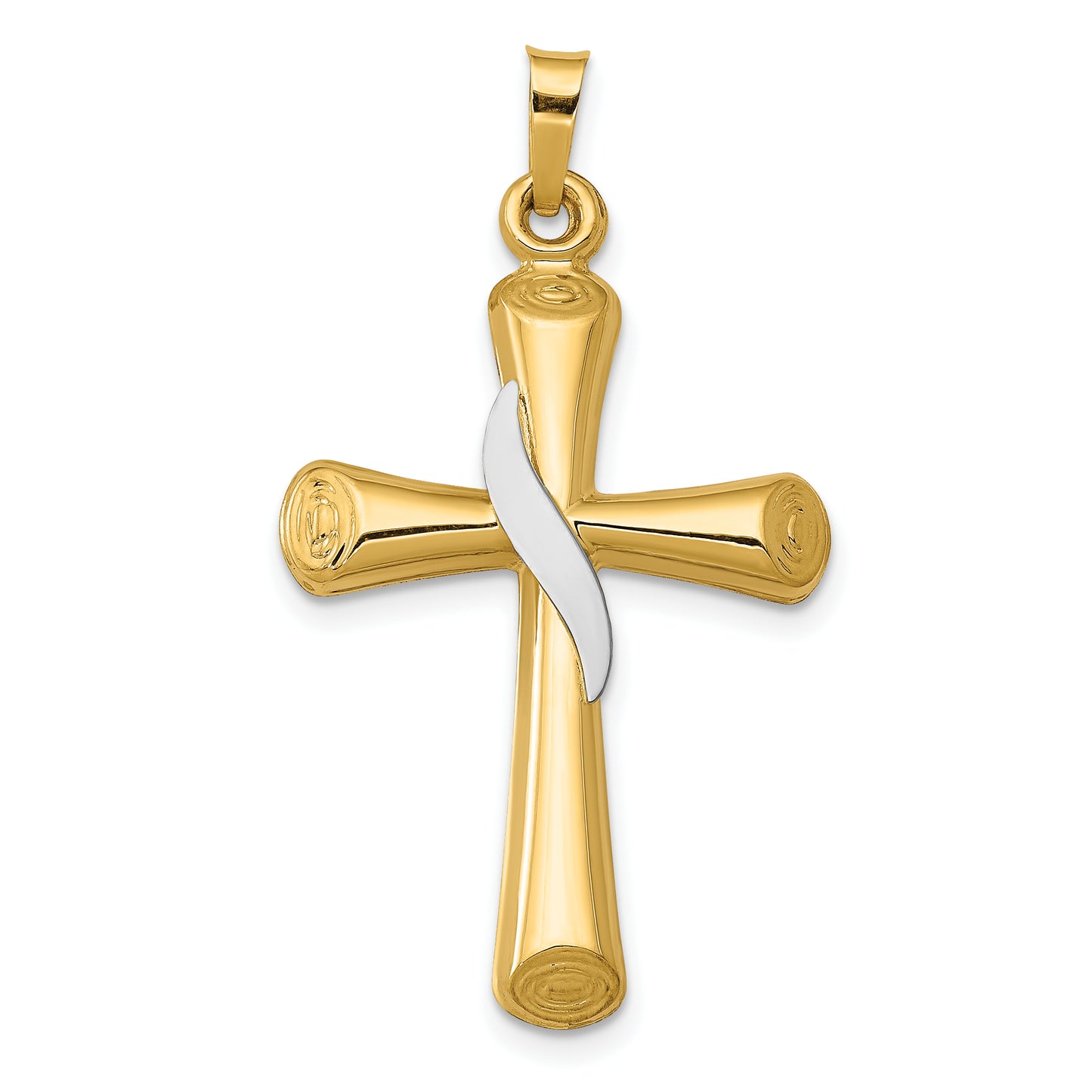 14k Two-tone 14K Two-Tone Hollow Cross w/Drape Pendant