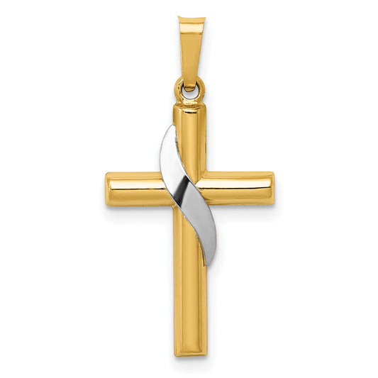 14k Two-tone 14K Two-Tone Hollow Cross w/Drape Charm