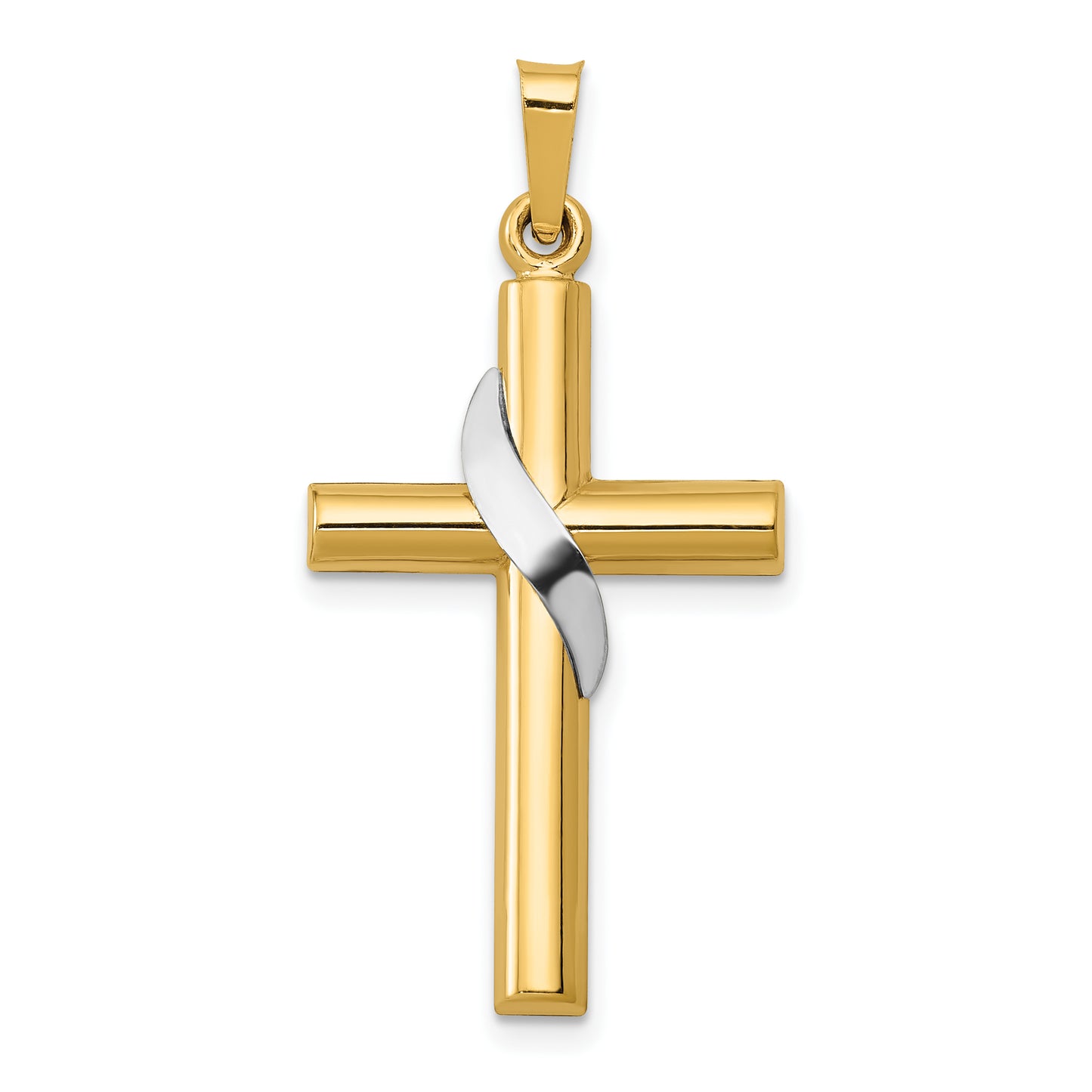 14k Two-tone 14K Two-Tone Hollow Cross w/Drape Charm