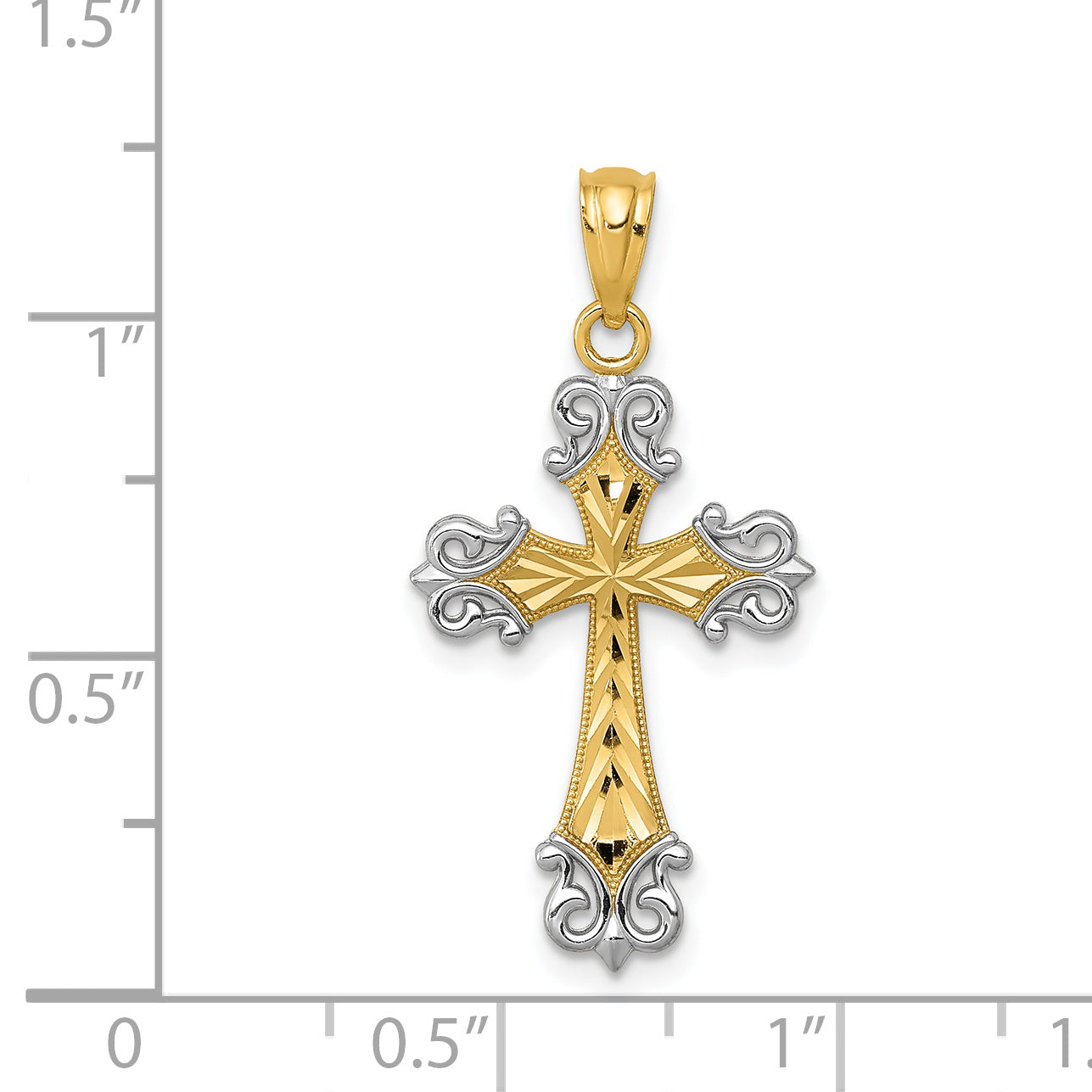 14k Yellow & Rhodium 14k and Rhodium D/C Cross Pendant