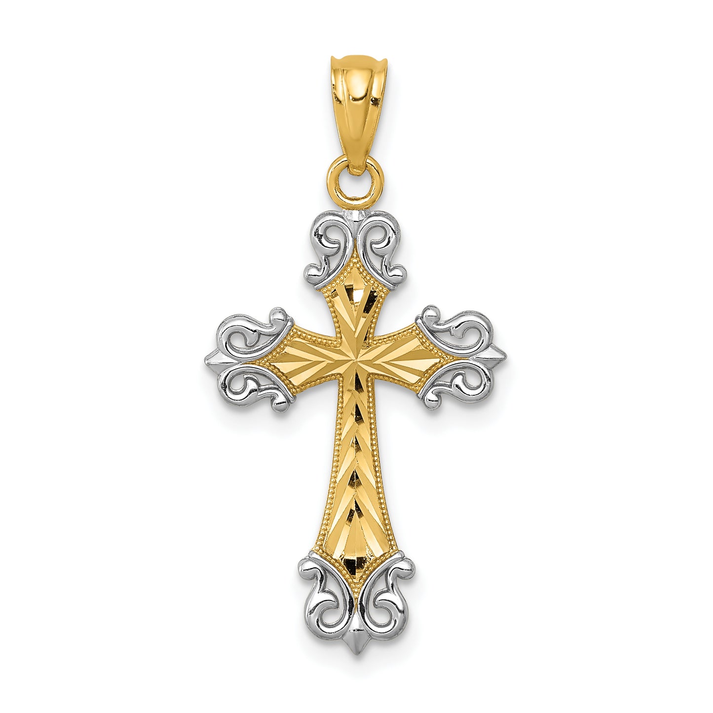 14k Yellow & Rhodium 14k and Rhodium D/C Cross Pendant