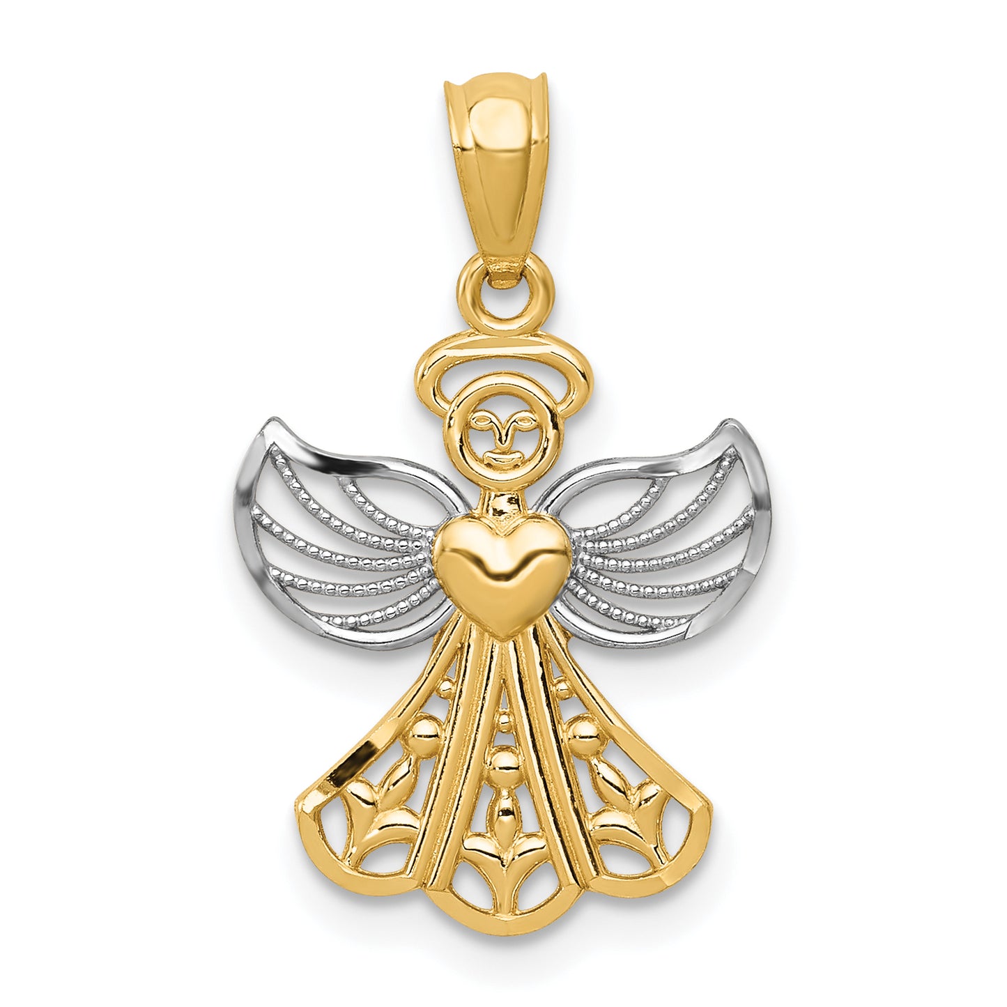 14k Yellow & Rhodium 14K w/Rhodium Filigree Angel Pendant