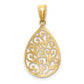 14k Yellow Gold 14K Gold Polished and Textured Small Filigree Teardrop Pendant