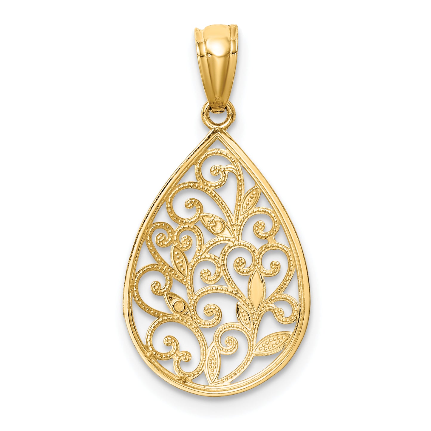 14k Yellow Gold 14K Gold Polished and Textured Small Filigree Teardrop Pendant