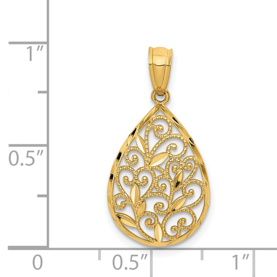 14k Yellow Gold 14K Gold Polished and Textured Small Filigree Teardrop Pendant