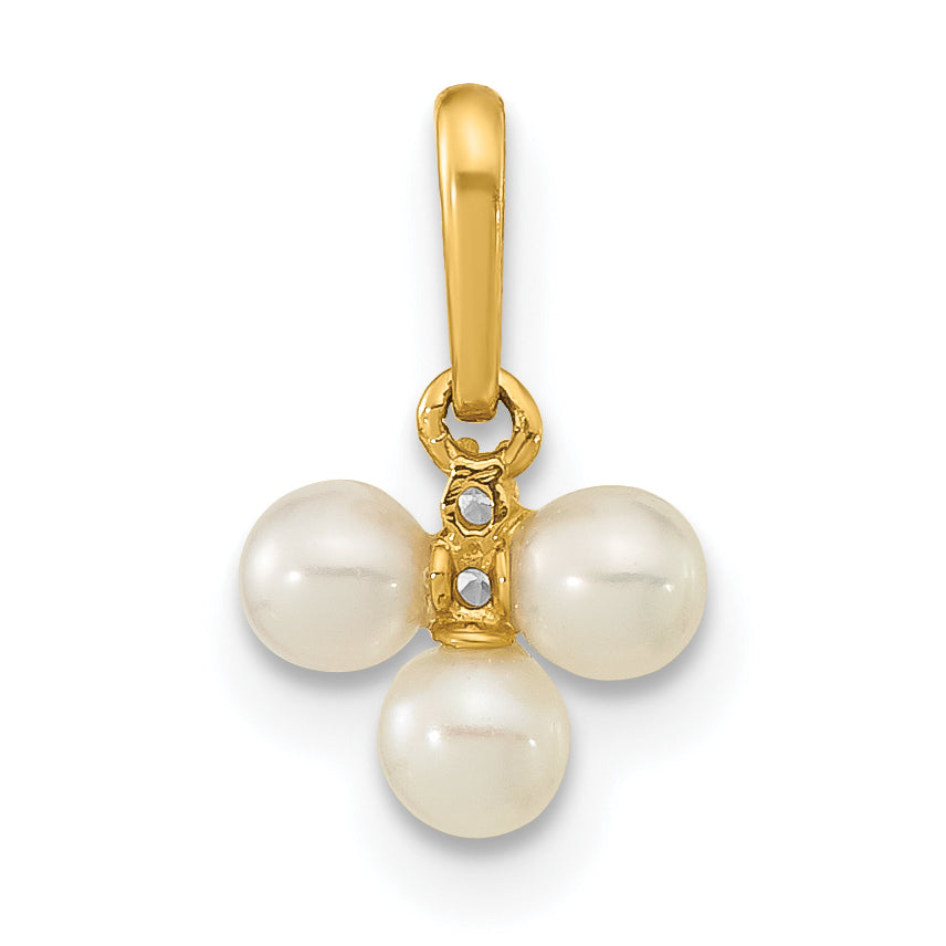 14k Yellow Gold 14ky Childrens Polished White Freshwater Cultured Pearl & CZ Pendant