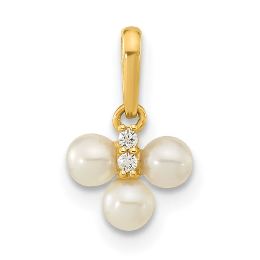 14k Yellow Gold 14ky Childrens Polished White Freshwater Cultured Pearl & CZ Pendant