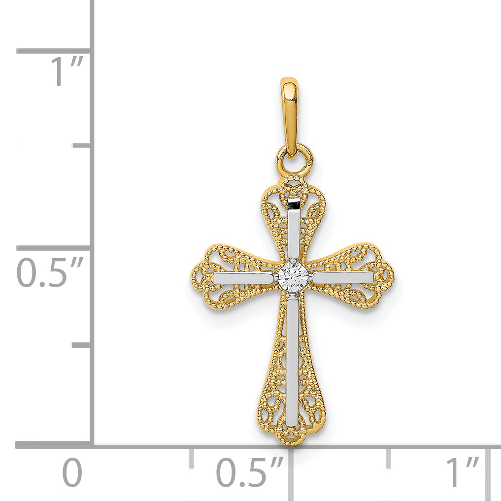 14k Yellow & Rhodium 14K w/White Rhodium CZ Cross Pendant