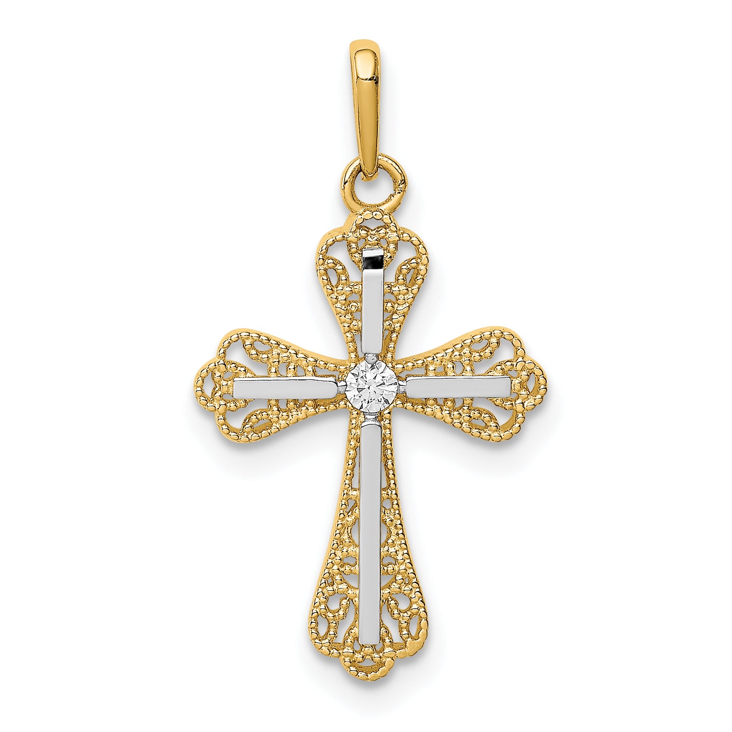 14k Yellow & Rhodium 14K w/White Rhodium CZ Cross Pendant