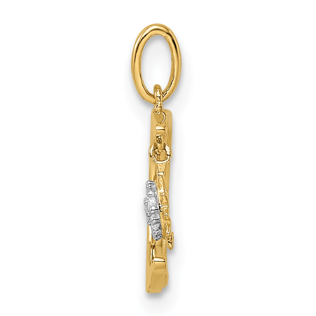 14k Yellow Gold 14k CZ Diamond-cut Moon and Star Pendant