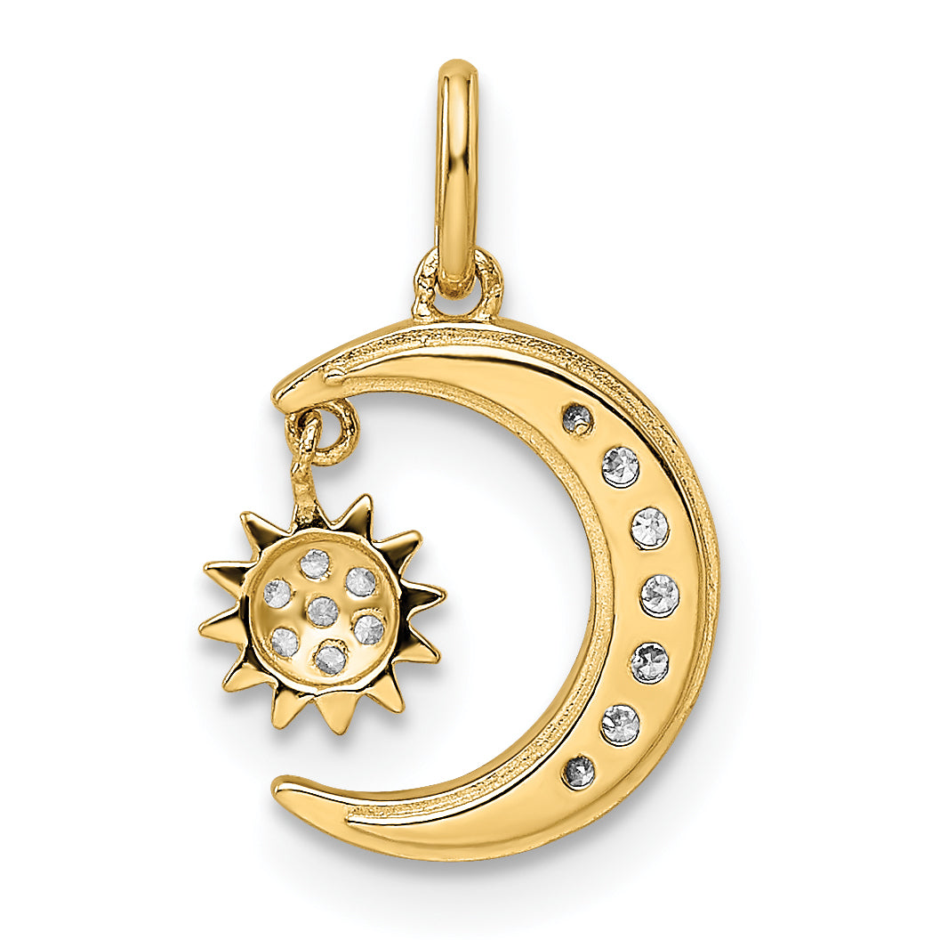 14k Yellow Gold 14k CZ Diamond-cut Moon and Star Pendant