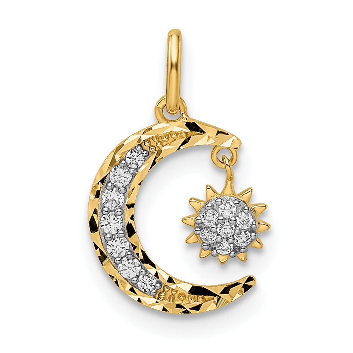 14k Yellow Gold 14k CZ Diamond-cut Moon and Star Pendant