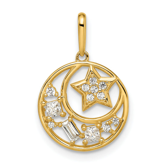 14k Yellow Gold 14k CZ Star & Moon Pendant