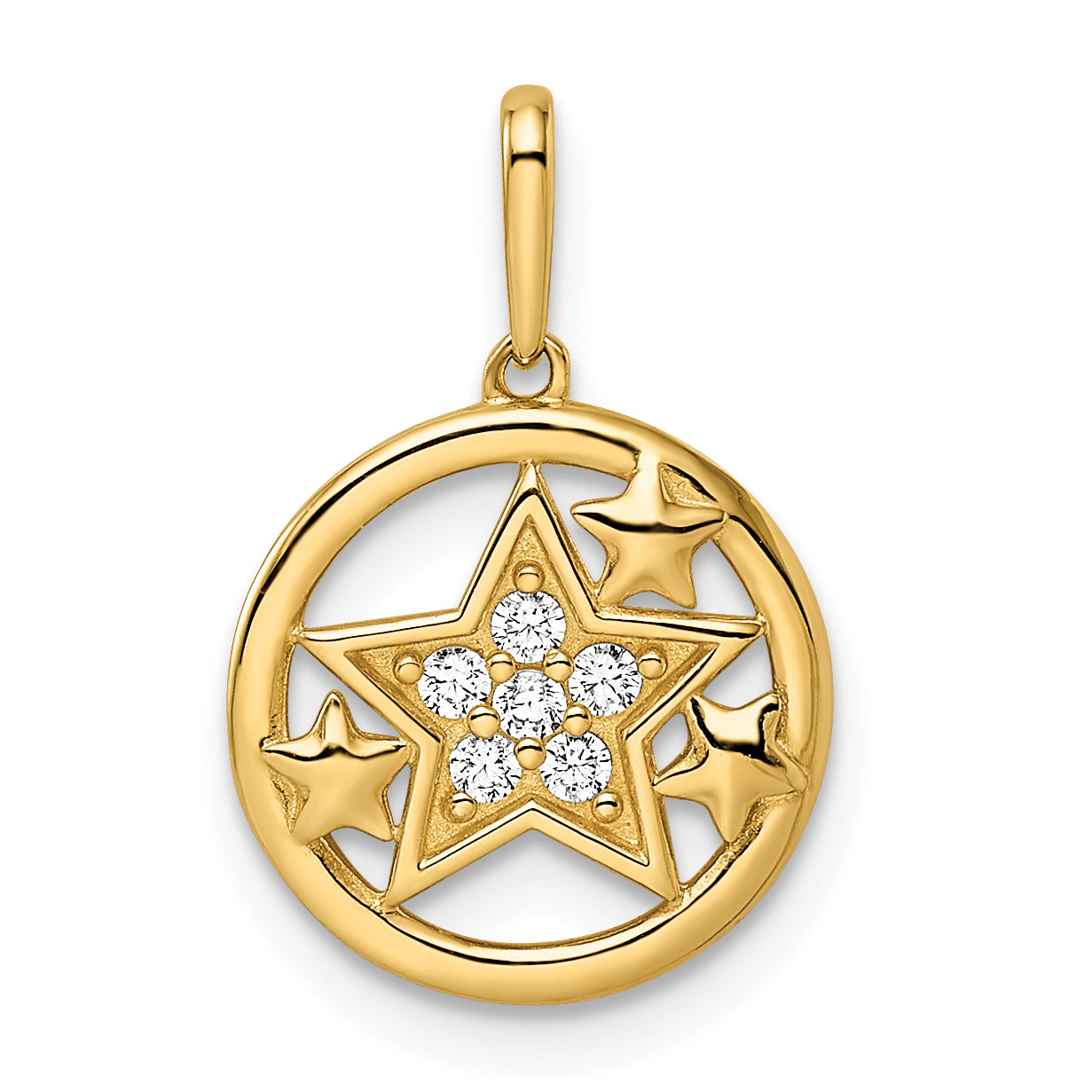 14k Yellow Gold 14k CZ Stars Circular Pendant