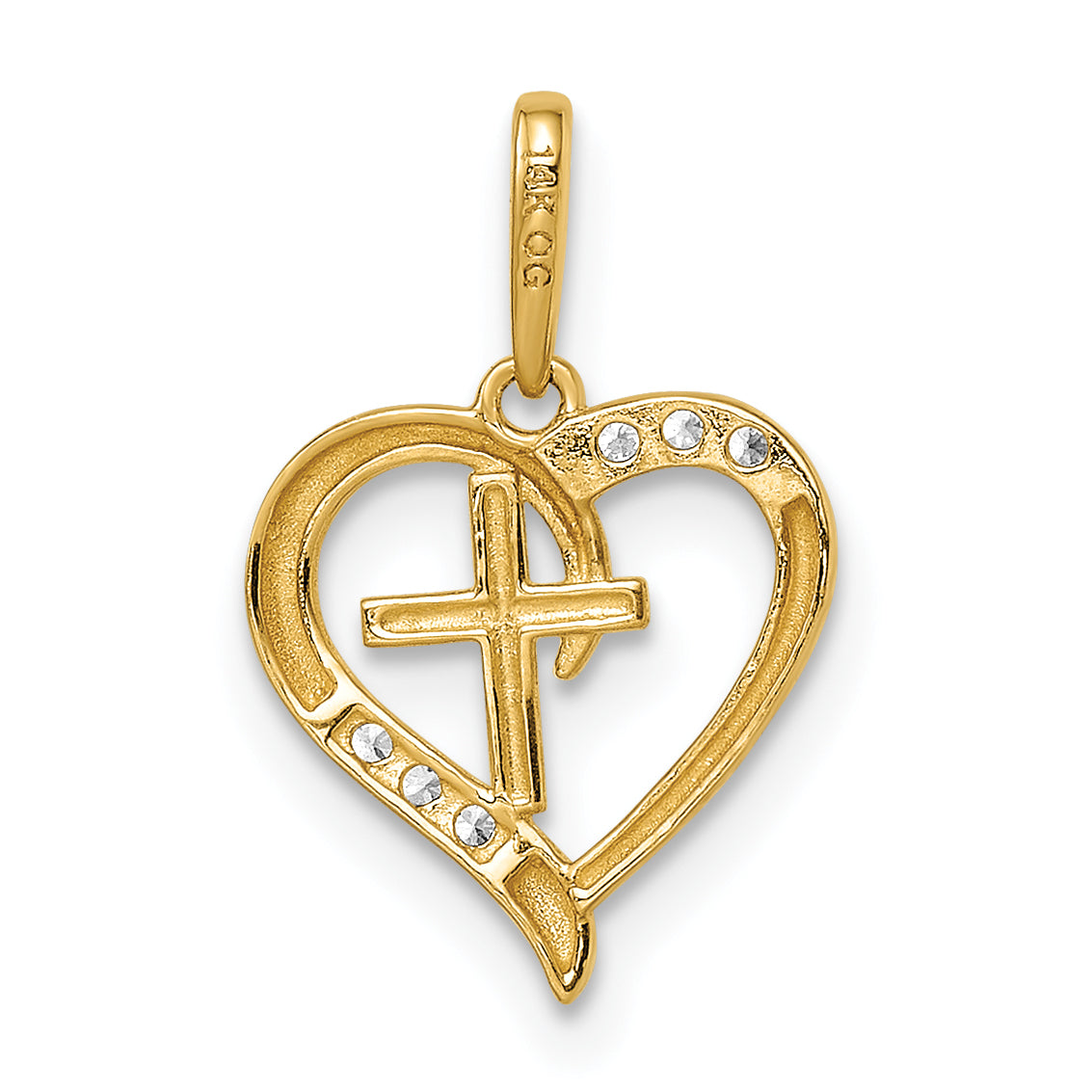 14k Yellow Gold 14k CZ Heart with Cross Pendant