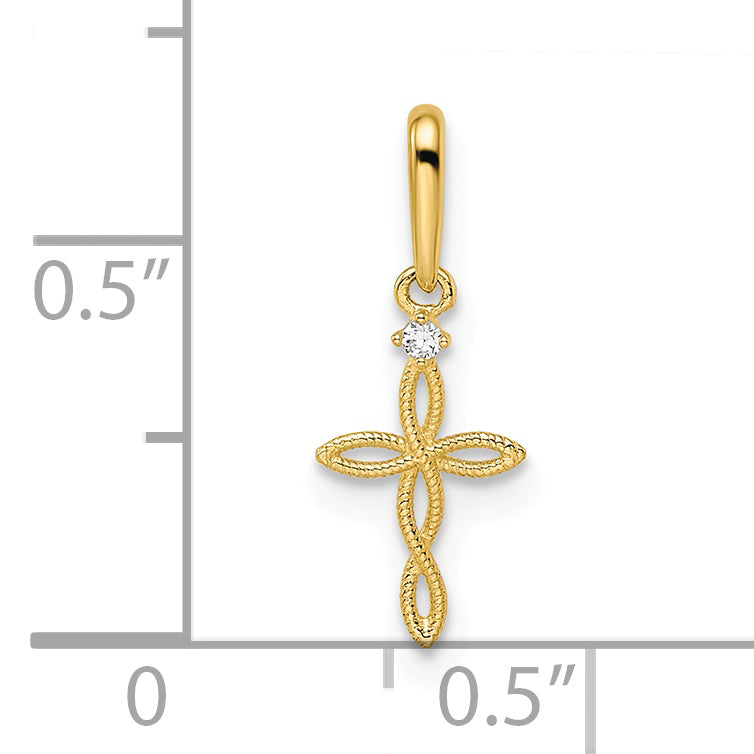 14k Yellow Gold 14k CZ Textured Cross Pendant