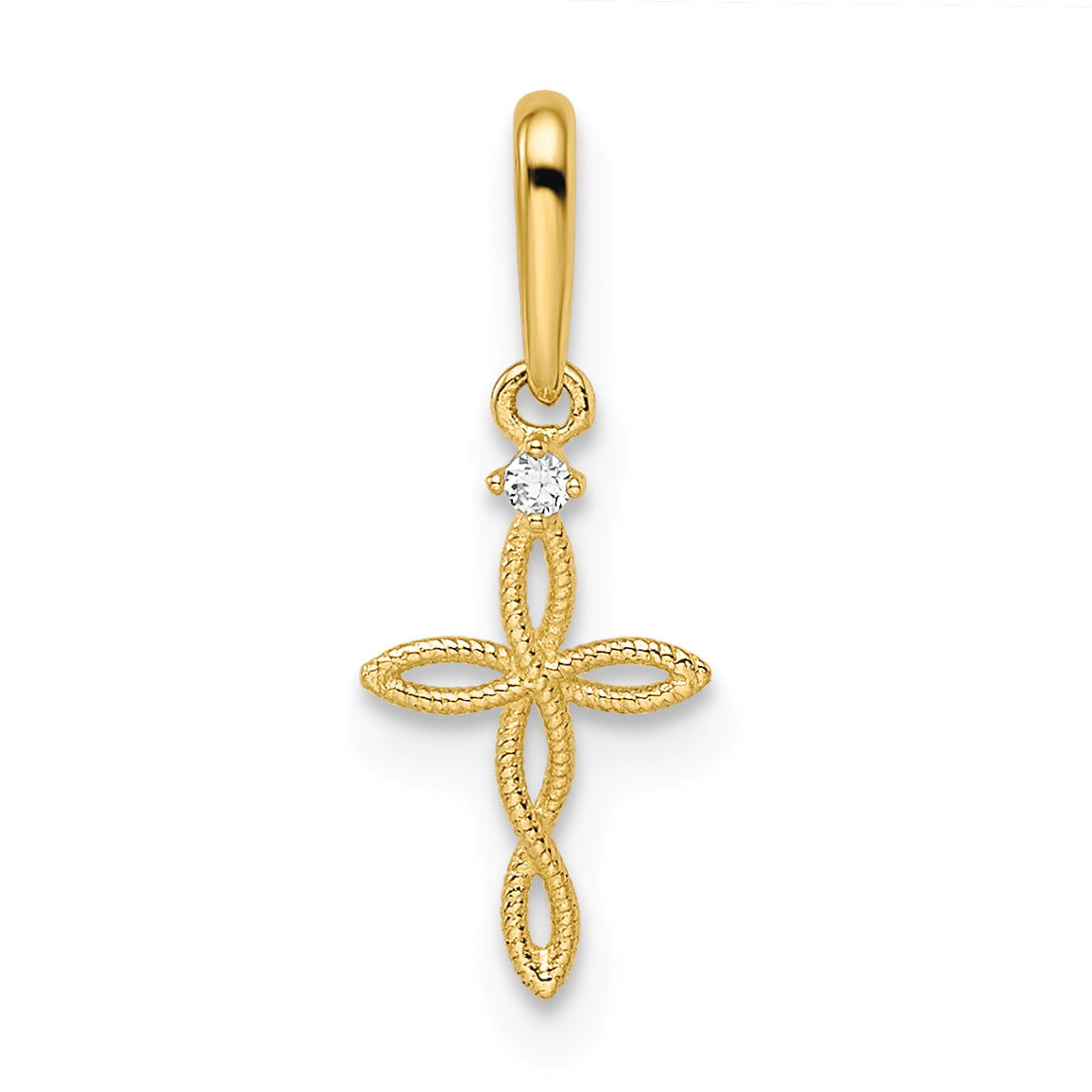 14k Yellow Gold 14k CZ Textured Cross Pendant