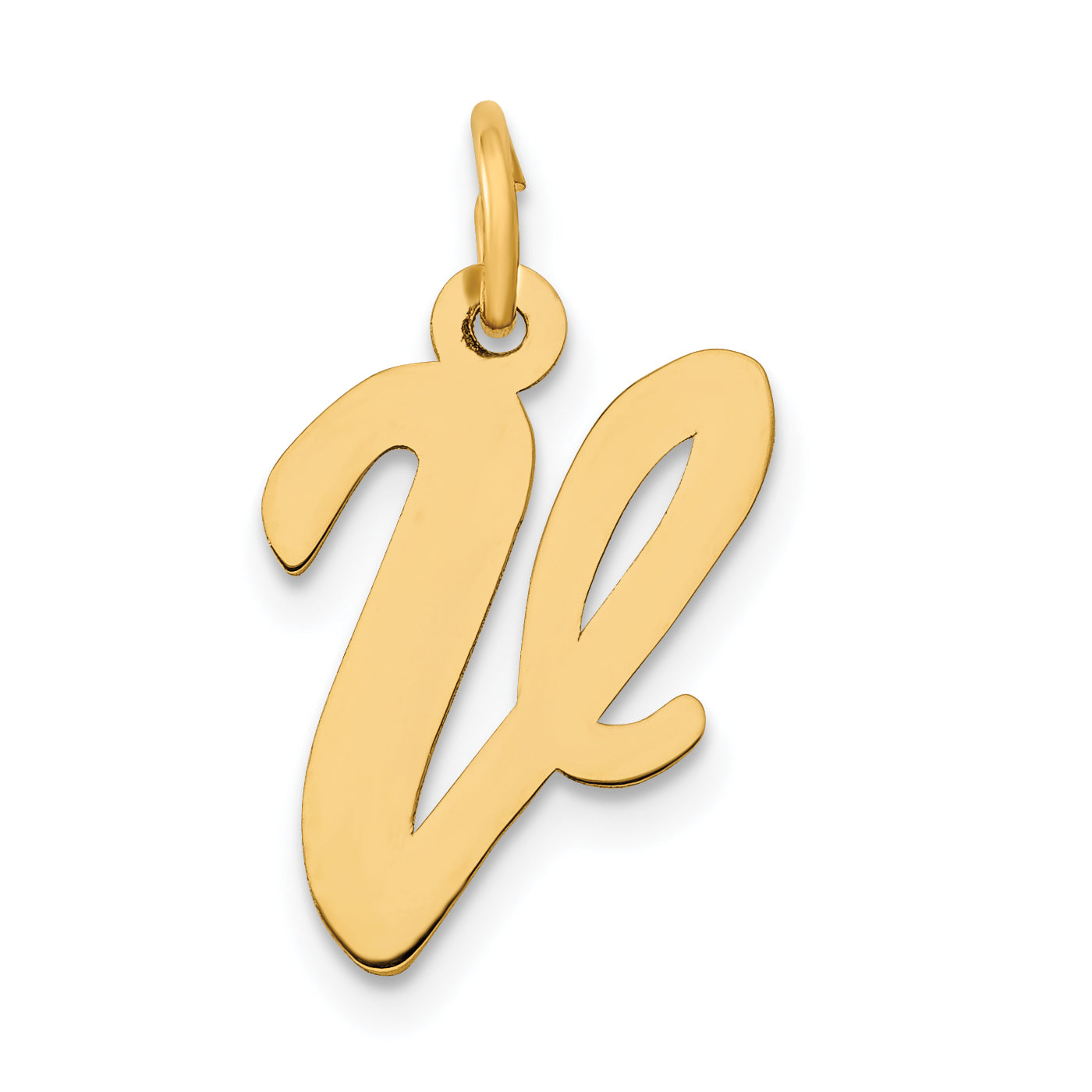 14k Yellow Gold 14k Medium Script Letter V Initial Charm