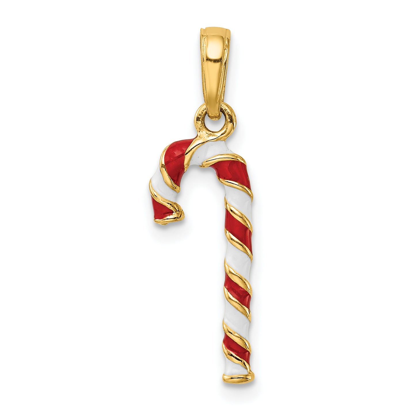 14k Yellow Gold 14k 3D Enameled Candy Cane Charm