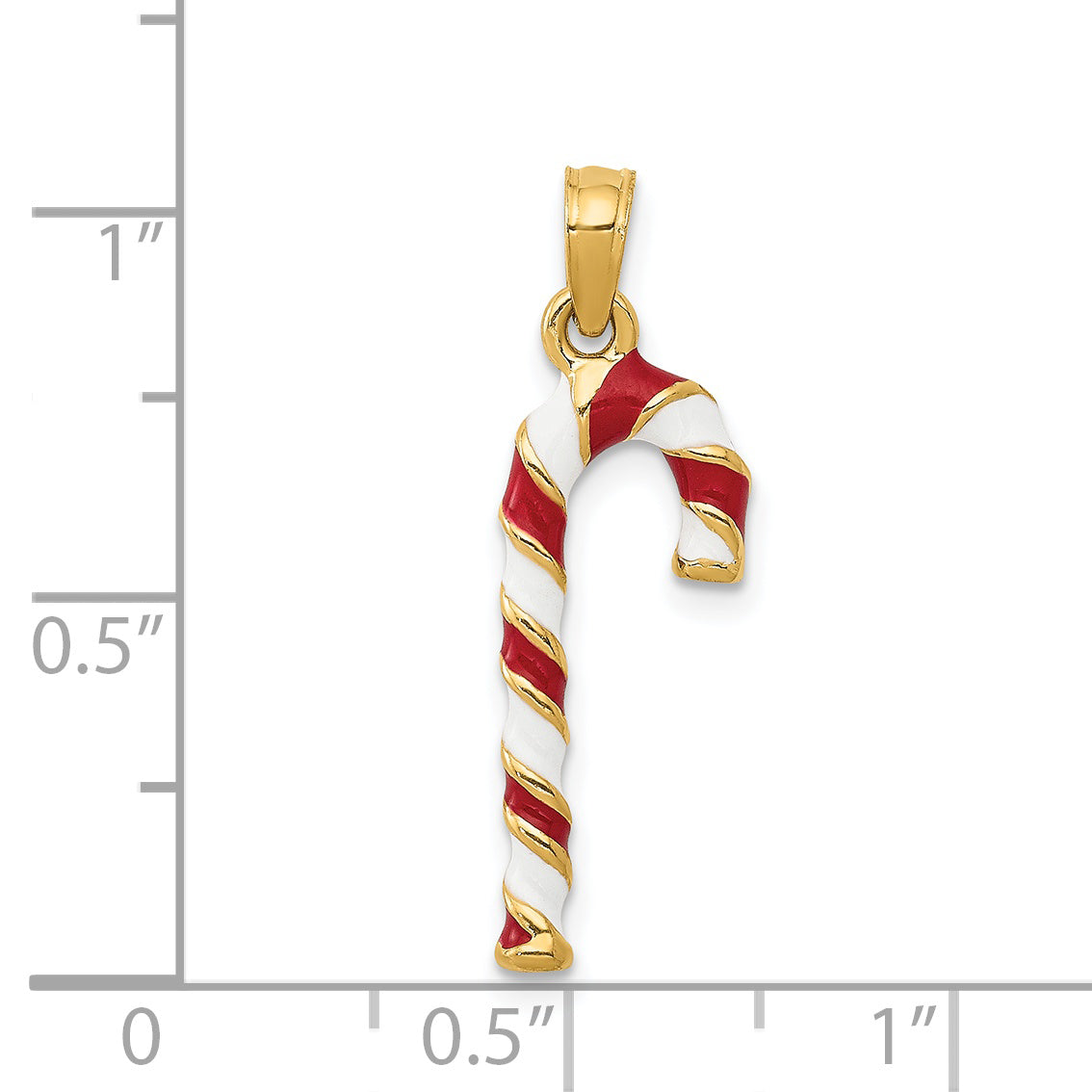 14k Yellow Gold 14k 3D Enameled Candy Cane Charm