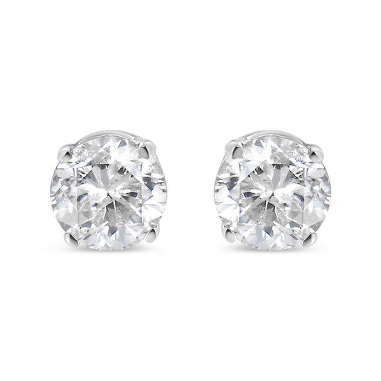 Original AGS Certified 14K White Gold 1.0 Cttw 4-Prong Set Brilliant Round-Cut Solitaire Diamond Push Back Stud Earrings (E-F Color, SI2-I1 Clarity)