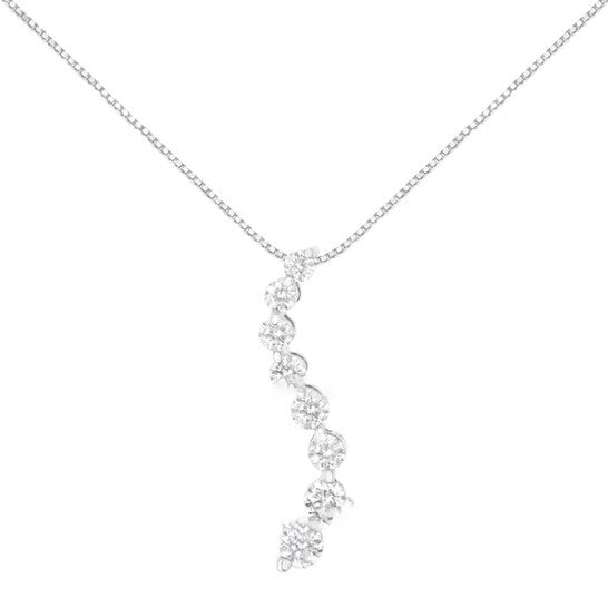 Original AGS Certified 14k White Gold 3.0 Cttw Baguette and Brilliant Round-Cut Diamond Journey 18" Pendant Necklace (K-L Color, I1-I2 Clarity)