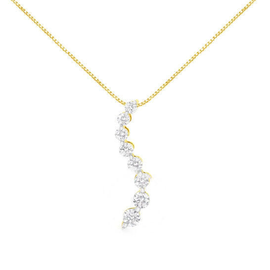 Original AGS Certified 14K Yellow Gold 3.0 cttw Baguette and Brilliant Round-Cut Diamond Journey 18" Pendant Necklace (F-G Color, I1-I2 Clarity)