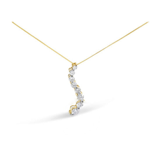 Original AGS Certified 14k Yellow Gold 3.0 Cttw Baguette and Brilliant Round-Cut Diamond Journey 18" Pendant Necklace (G-H Color, I1-I2 Clarity)