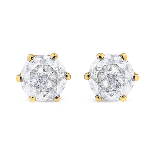 Original AGS Certified 2.00 Cttw Round Brilliant-Cut Diamond 14K Yellow Gold 6-Prong-Set Solitaire Stud Earrings with Screw Backs