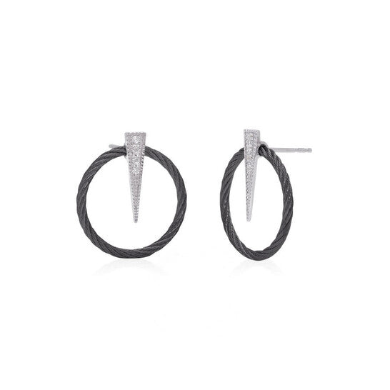 Original ALOR Black Cable Full Circle Spear Earrings with 18K Gold & Diamonds