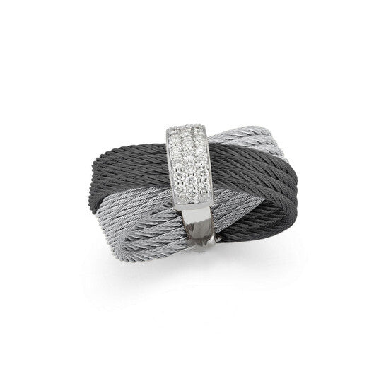 Original ALOR Black & Grey Cable Bow Ring with 18kt White Gold & Diamonds