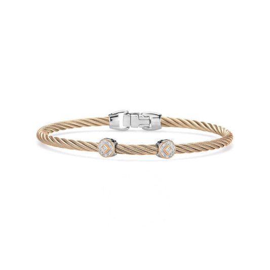 Original ALOR Carnation Cable Essential Stackable Bracelet with Double Round Diamond station set in 18kt Rose Gold