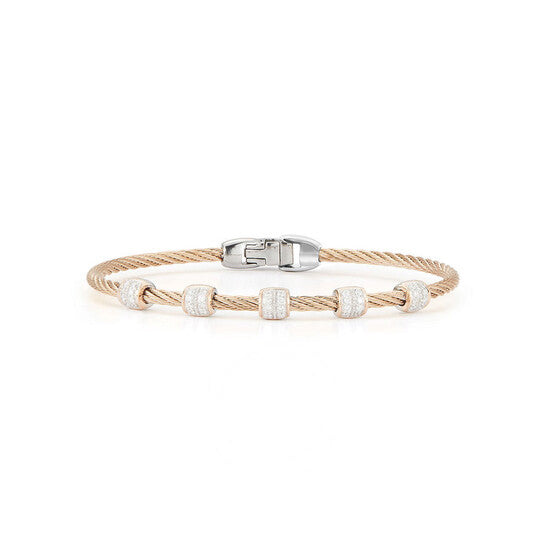 Original ALOR Carnation Cable Multi Station Stackable Bracelet with 18kt Rose Gold & Diamonds