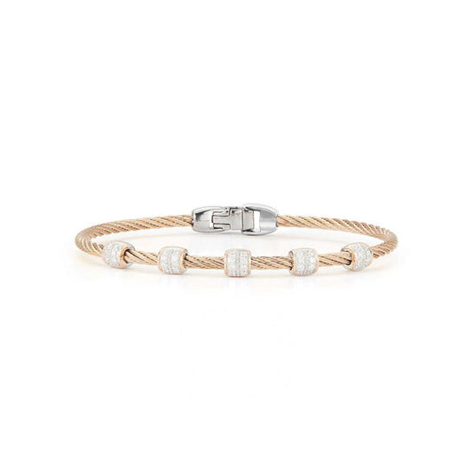 Original ALOR Carnation Cable Multi Station Stackable Bracelet with 18kt Rose Gold & Diamonds